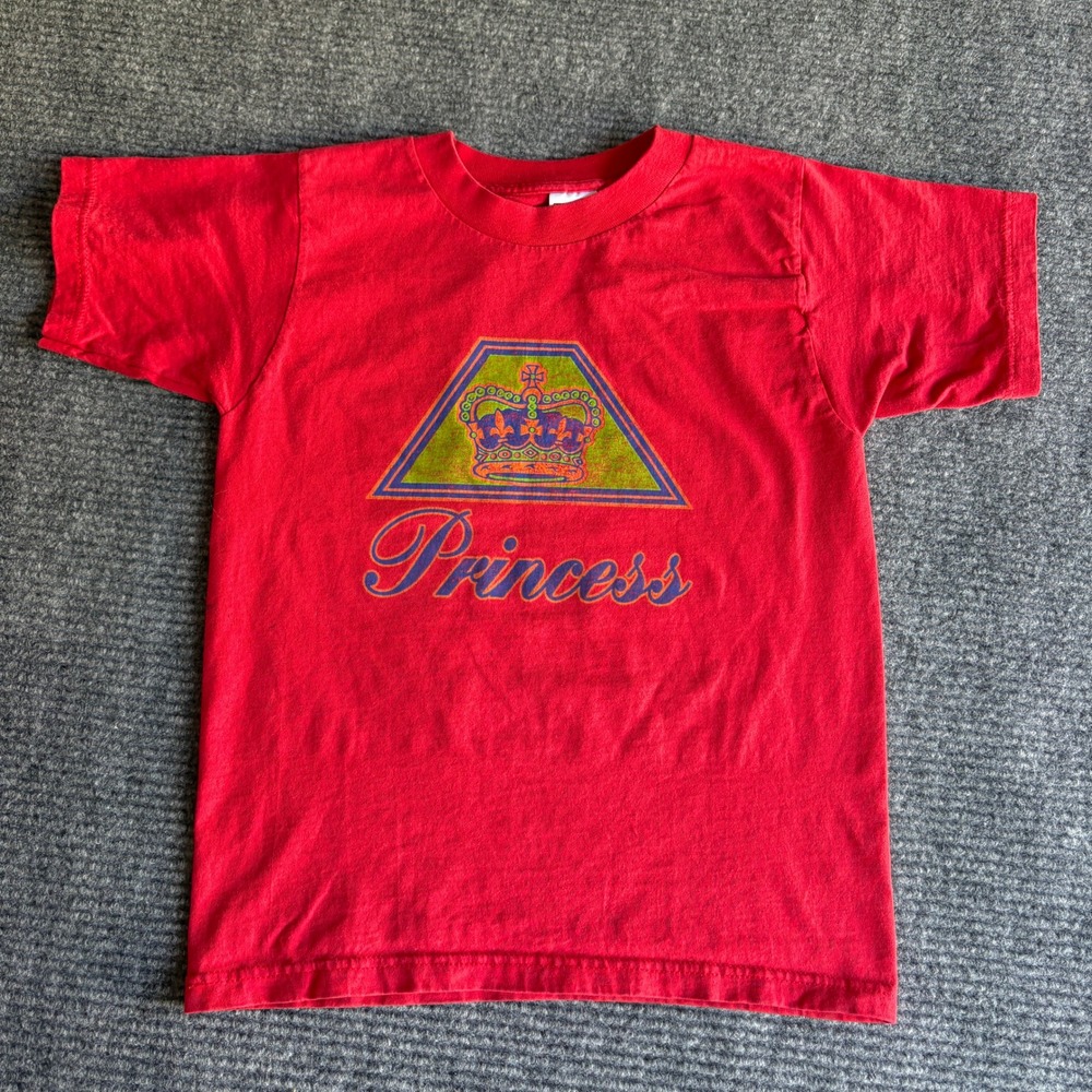 Vintage Fruit of the Loom Kids Red Princess Crown Graphic T-Shirt Size 14-16 L